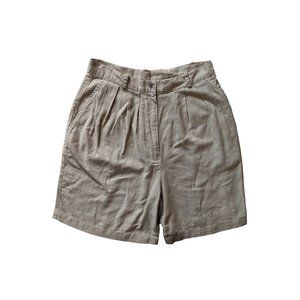 Tan Linen High Waisted Pleated Shorts
